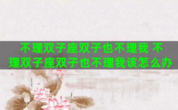 不理双子座双子也不理我 不理双子座双子也不理我该怎么办